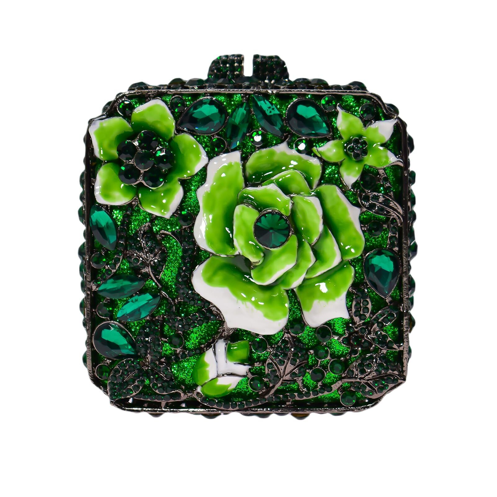 5464 Elegant Rose Flower Clutch Bag Crystal Evening Bag Floral Rhinestone